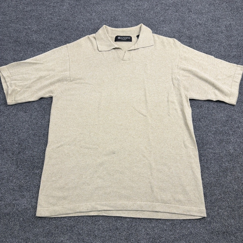 Brandini Shirt Men's M Medium Beige Polo Knit Sweater Golf Short Sleeve Cotton